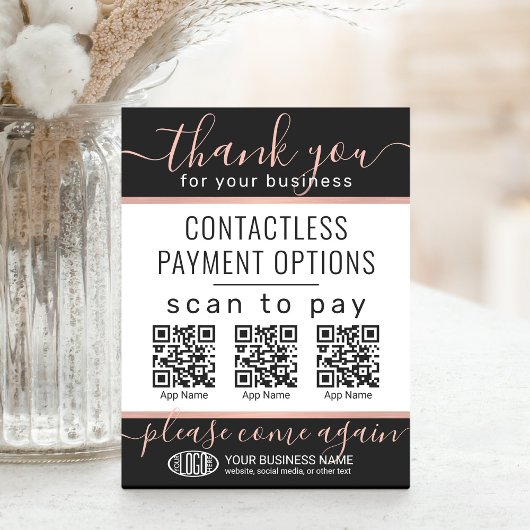 QRコード&ロゴ3支払いアプリピンク&ブラック 台座サイン