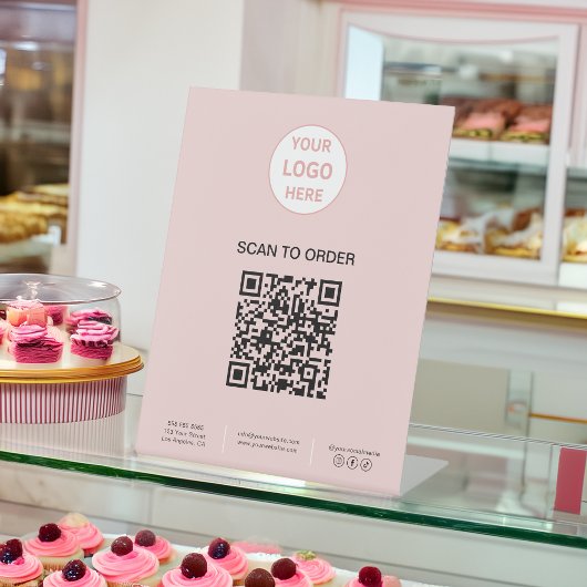 QRコード ロゴ ベーカリー ピンク ビジネス 台座サイン