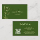 QRコード |ワイルドフラワー金ゴールドグリーンミニマリスト 名刺 (正面/裏面)
