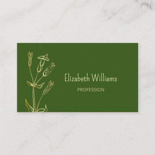 QRコード |ワイルドフラワー金ゴールドグリーンミニマリスト 名刺 (正面)