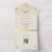 QRコード ヴィンテージ バロック ゴールド ウェディング オールインワン招待状 (内側)