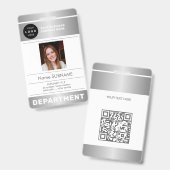 QRコード 会社 ロゴ 社員 写真 シルバー ID バッジ (正面＆裏面)