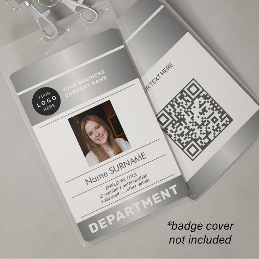 QRコード 会社 ロゴ 社員 写真 シルバー ID バッジ
