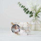 QRコード,写真,大理石,白金ゴールド,サロン 名刺 (スタンド正面)