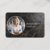 QRコード,写真,大理石,黒金ゴールド,サロン 名刺 (正面)