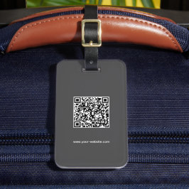 QRコード、名前と情報、ダークグレーとホワイトエレガント、 ラゲッジタグ