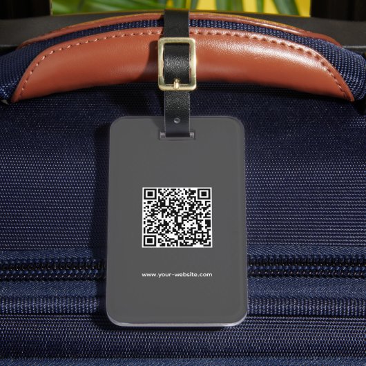 QRコード、名前と情報、ダークグレーとホワイトエレガント、 ラゲッジタグ (正面インサイチュ2)