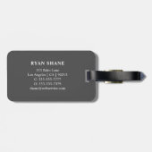 QRコード、名前と情報、ダークグレーとホワイトエレガント、 ラゲッジタグ (裏面横)