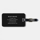 QRコード、名前と情報、白黒エレガント、 ラゲッジタグ (裏面横)