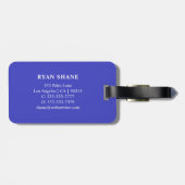 QRコード、名前と情報、青と白エレガント、 ラゲッジタグ (裏面横)