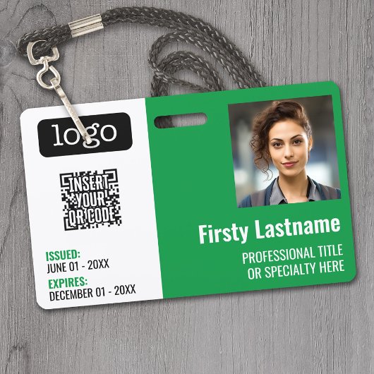 QRコード、従業員写真、ロゴ、名前、有効期限ID バッジ