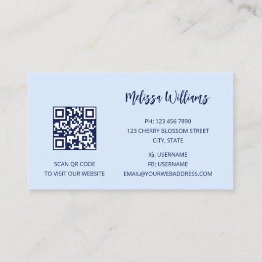 QRコード |抽象芸術アートブルー水彩 名刺 (裏面)