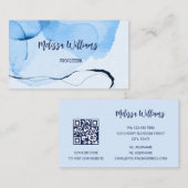 QRコード |抽象芸術アートブルー水彩 名刺 (正面/裏面)