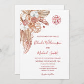 QRコード |水の色ボホフラワー中国のズ結婚ズ 招待状 (正面/裏面)