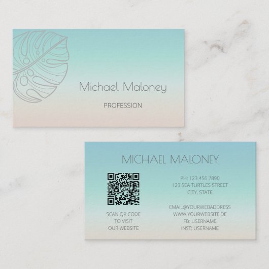 QRコード |熱帯リーフのミニマリスト 名刺 (正面/裏面)