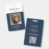 QRコード 現代 フォト ネイビーブルー ヘアスタイリスト バッジ (正面&裏面)