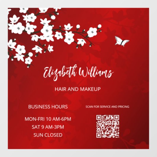 QRコード |白いさくらんぼ咲き赤 ウィンドウサイン (シート)