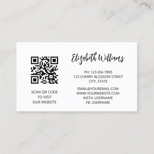 QRコード |白いさくらんぼ咲き赤 名刺 (裏面)