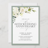 QRコード 白い緑の花 60周年 結婚記念日 招待状 (正面)