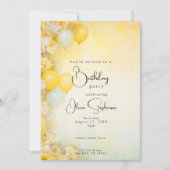 QRコード 誕生日 ビビッド レモンイエロー 花 招待状 (正面)