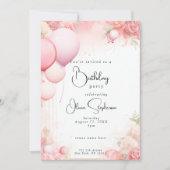 QRコード 誕生日 水彩 シャビー シック ピンク 招待状 (正面)