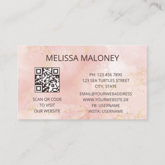 QRコード |赤面ピンクインクイニシャル 名刺 (裏面)