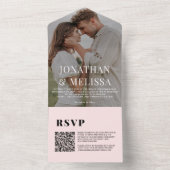 QRコード |赤面ピンクシンプルのフォトオーバーレイ結婚ズ オールインワン招待状 (内側)