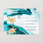 QRコード | 金ゴールドウミガメターコイズビーチ結婚式 出欠カード (正面/裏面)