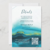 QRコード | 金ゴールドウミガメティール（緑がかった色）インクアゲ結婚ート 招待状 (裏面)