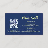 QRコード |金ゴールドトライバルタートルブルー 名刺 (裏面)