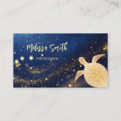 QRコード |金ゴールドトライバルタートルブルー 名刺 (正面)