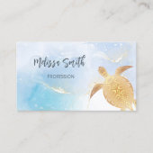 QRコード |金ゴールドトライバルタートルブルー 名刺 (正面)