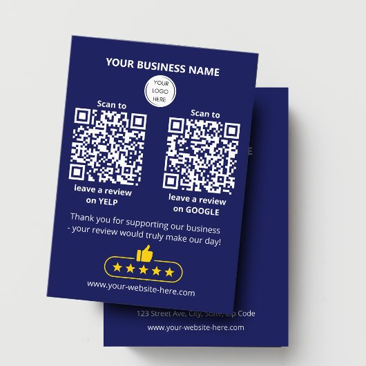 QRコード 青 ビジネスレビュー GOOGLEとYELP 名刺