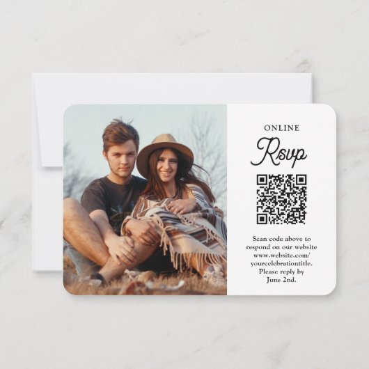 QRコード&食事オプションレトロスクリプトフォト結婚ズ 出欠カード (裏面)