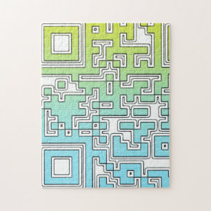 QRコード – 黄色アクア ジグソーパズル