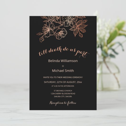 QRコード | 黒い銅フローラ | ゴシック結婚の 招待状 (スタンド正面)