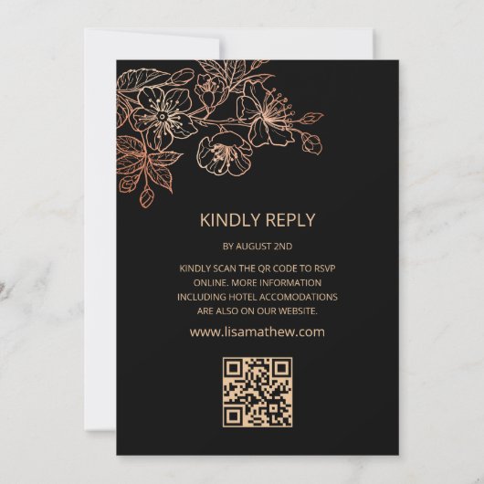 QRコード | 黒い銅フローラ | ゴシック結婚の 招待状 (裏面)