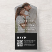 QRコード |黒シンプル色のオーバーレイ結婚写真 オールインワン招待状 (内側)