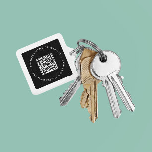 QRコード Black Business モダン手頃 Square キーホルダー
