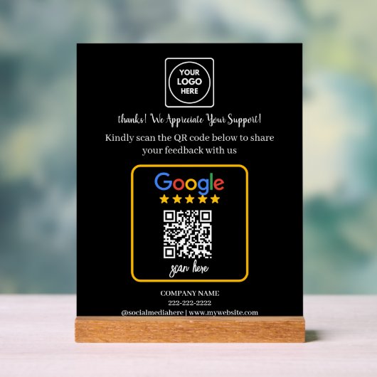 QRコード Googleレビュービジネスロゴディスプレイ アクリルサイン (ニュートラル)