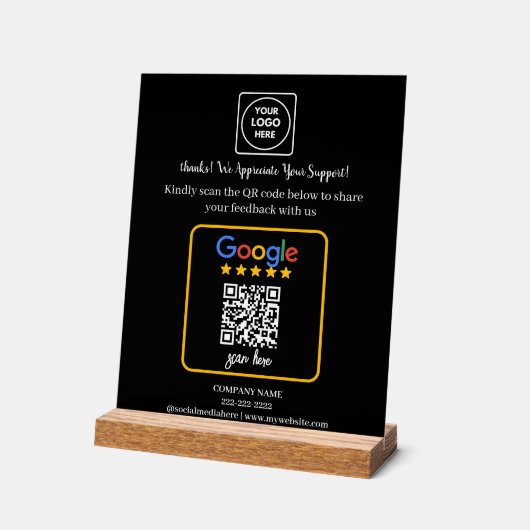 QRコード Googleレビュービジネスロゴディスプレイ アクリルサイン (傾斜)