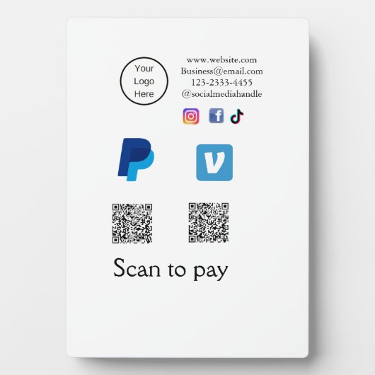 QRコード PayPal Venmo スキャンして支払う ソーシャルメディアを追加 フォトプラーク (正面)
