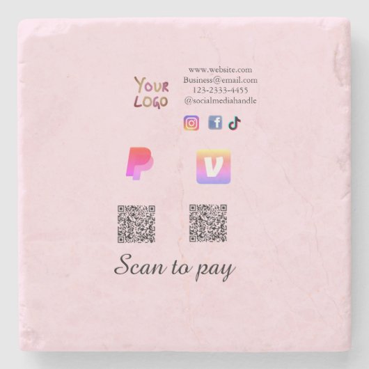QRコード PayPal Venmo スキャン 支払い 追加 ソーシャルメディアで ストーンコースター (正面)