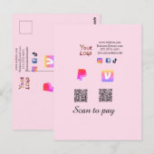 QRコード PayPal Venmo スキャン 支払い 追加 ソーシャルメディアで ポストカード (正面/裏面)