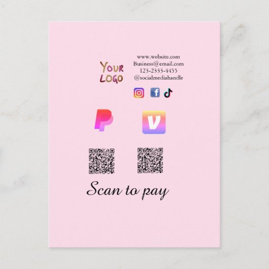QRコード PayPal Venmo スキャン 支払い 追加 ソーシャルメディアで ポストカード (正面)