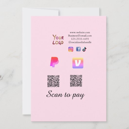 QRコード PayPal Venmo スキャン 支払い 追加 ソーシャルメディアで 招待状 (正面)