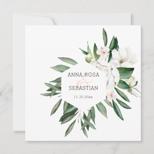 *～* QRコード RSVP AR15 牡丹の花 フレーム 結婚式 招待状 (正面)