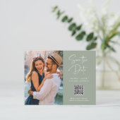 QRコード | Sage Green写真モダン日付の保存 ポストカード (スタンド正面)