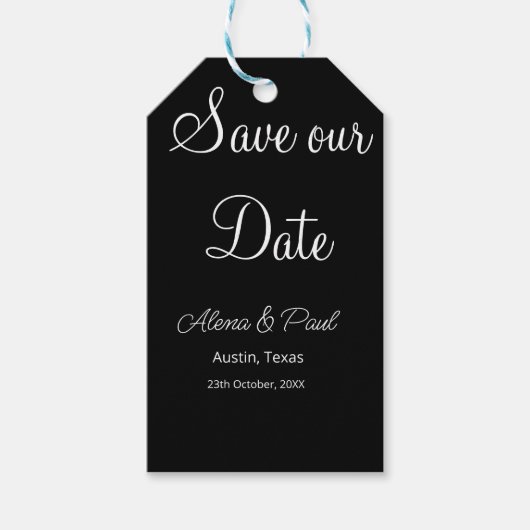 QRコード Save Our Date 写真 名前 日付 黒 白 ギフトタグ (正面)