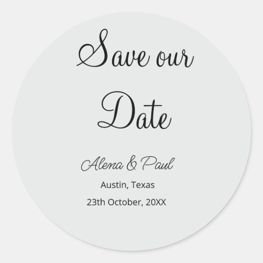 QRコード Save Our Date 追加 フォトネーム 日付 黒 白 ラウンドシール (正面)